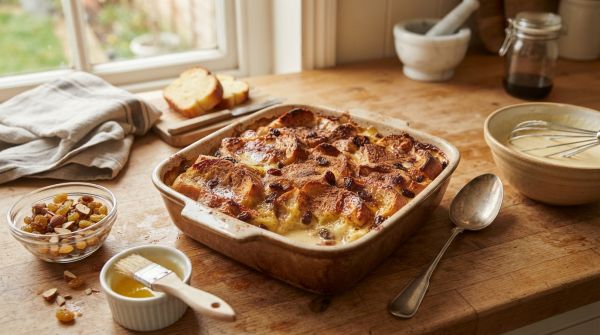 What are the best techniques for making a creamy bread and butter pudding?